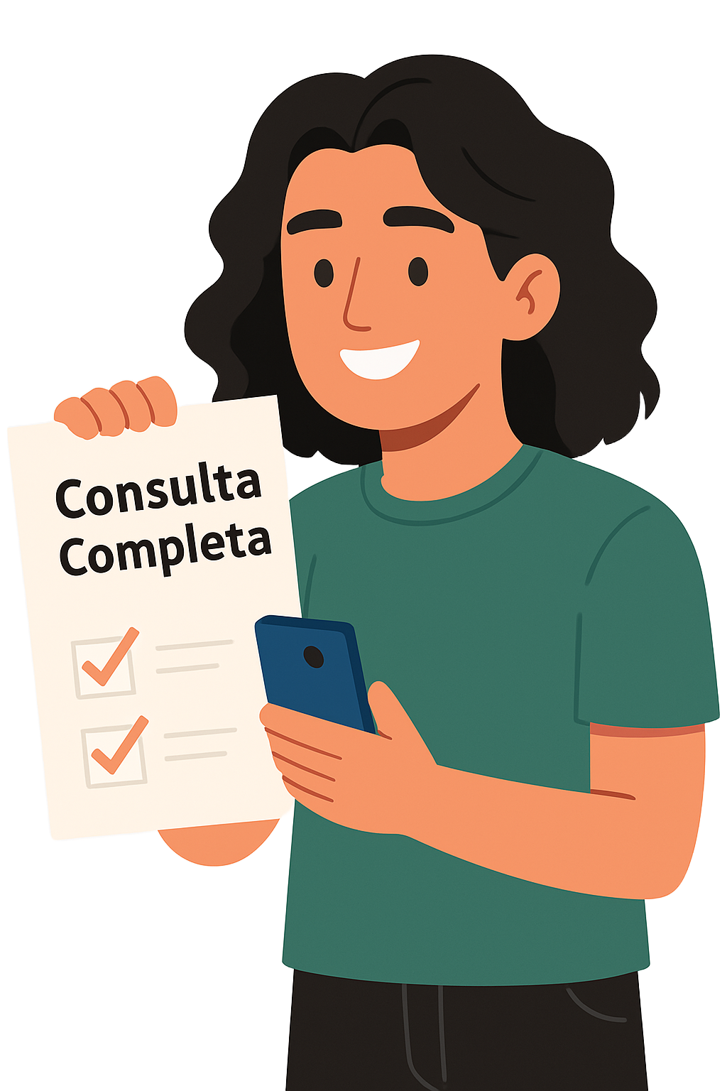 Jovem com documento de seguro e celular